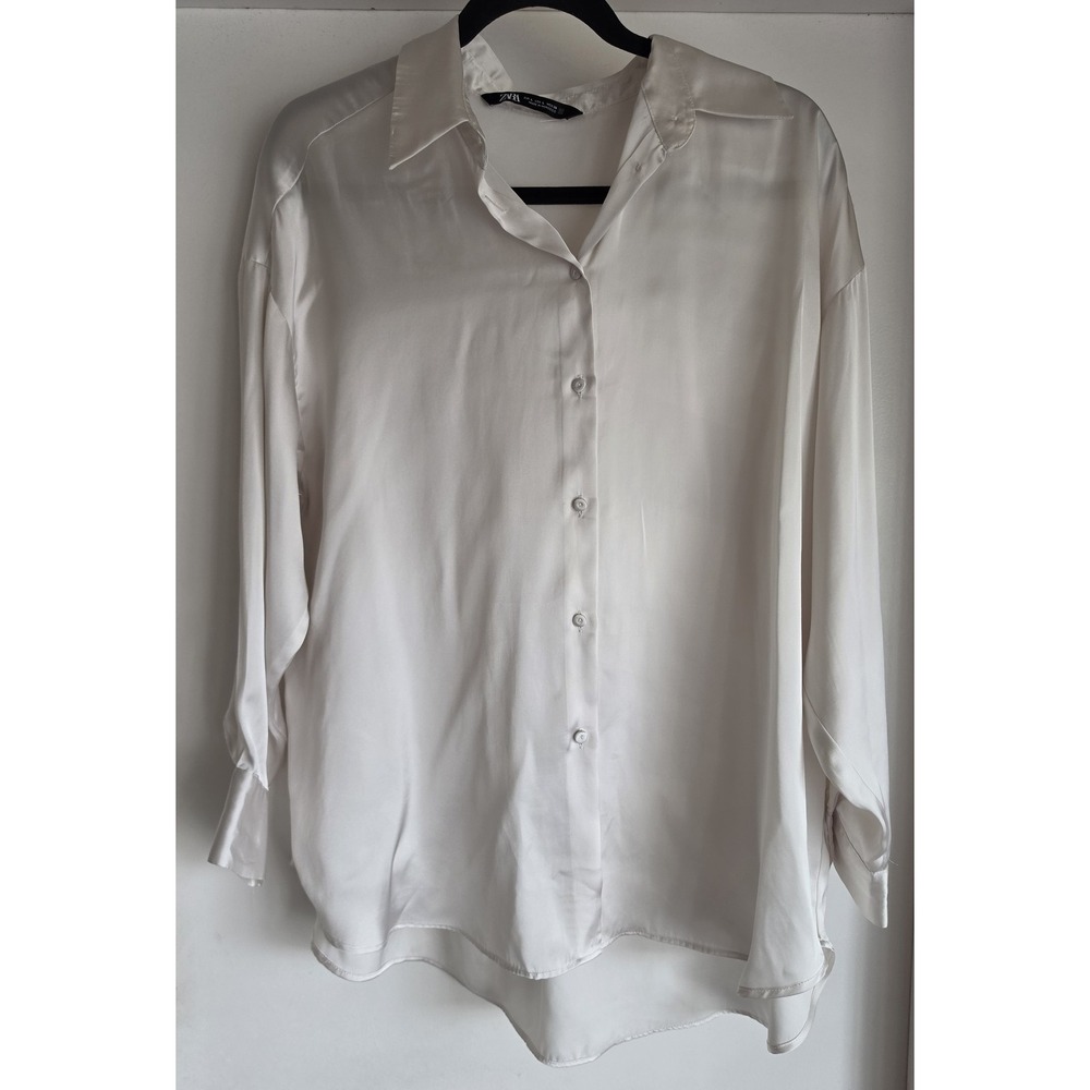 Zara Ivory Satin Button-Up Blouse